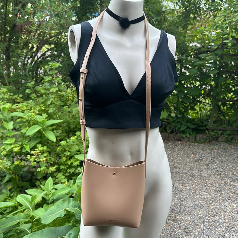 Samara Vegan Tan Leather Crossbody neutral tan cream color